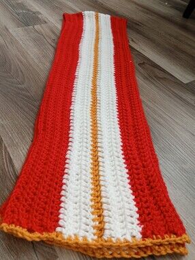 Cold Weather Scarf - Handmade Red, White & Gold Crocheted